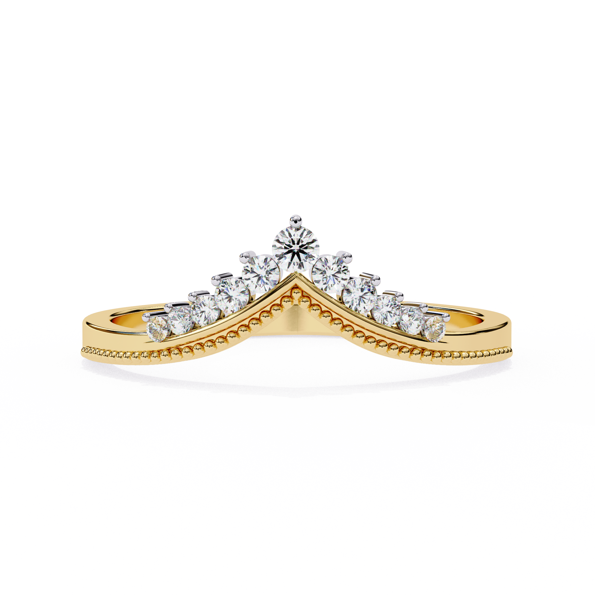 Chevron Tiara Round Diamond Ring | Crown-Inspired Design