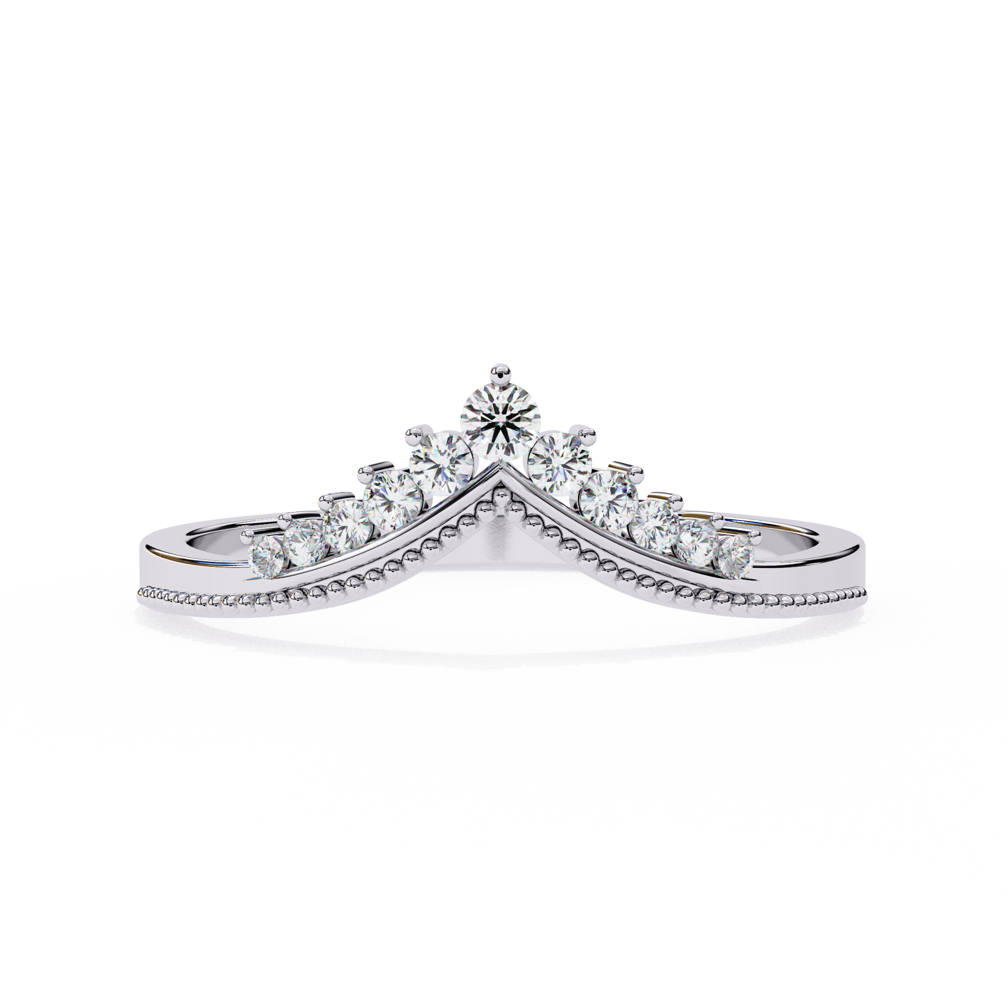 Chevron Tiara Round Diamond Ring | Crown-Inspired Design
