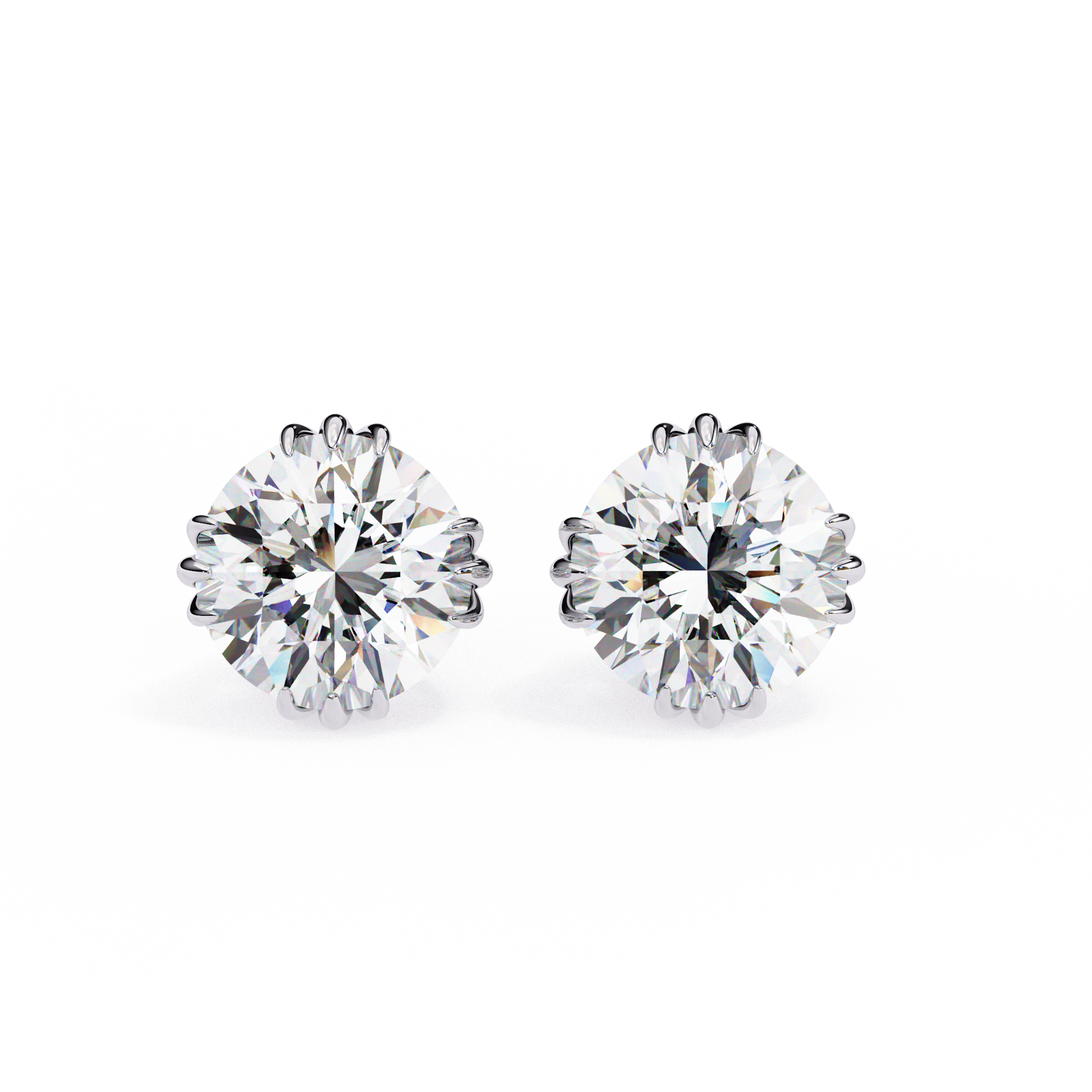Triple Claw Prong Round Cut Diamond Stud Earrings