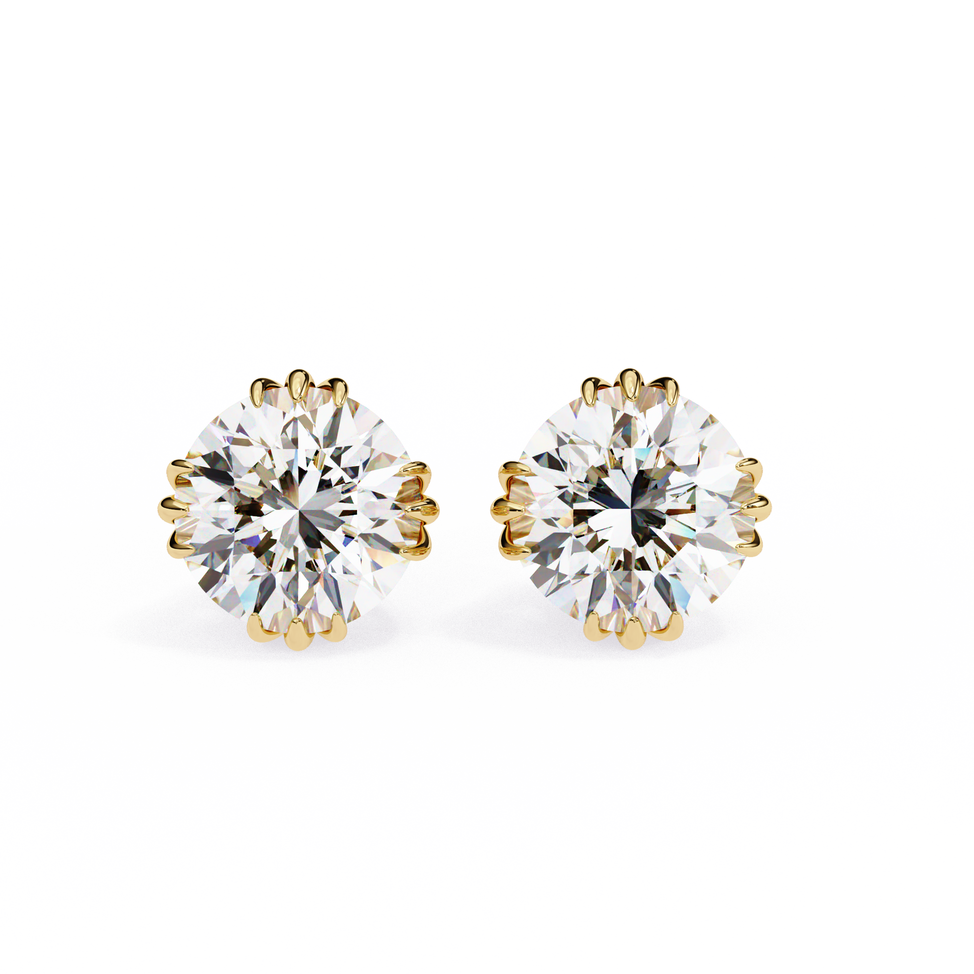 Triple Claw Prong Round Cut Diamond Stud Earrings