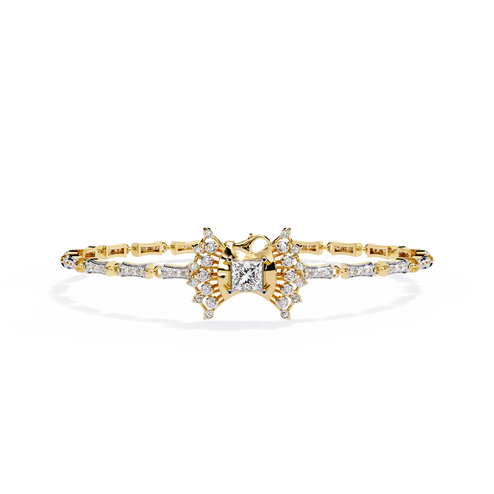 Bow Design Diamond Bracelet with Princess Cut Center Diamond