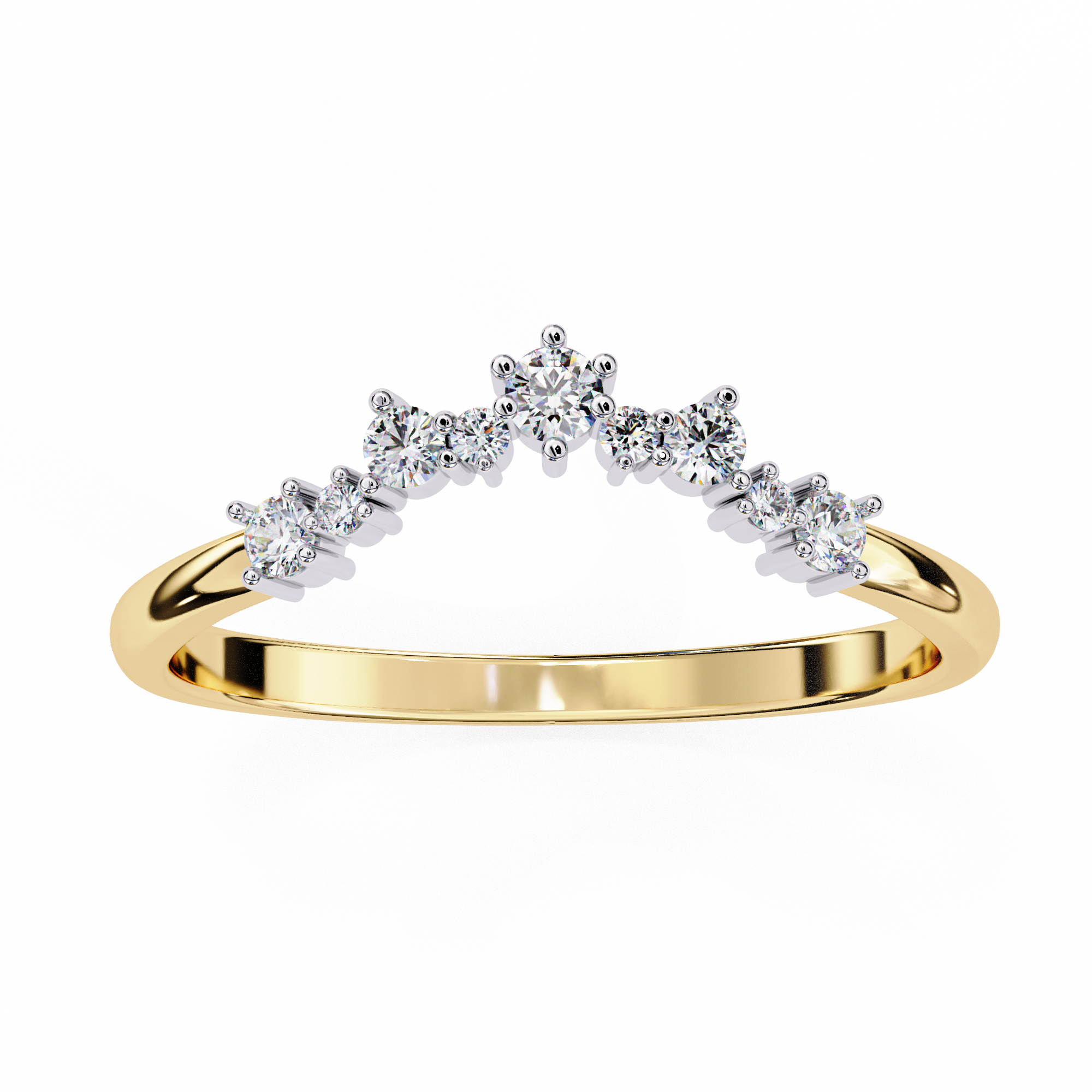 Round Diamond Curved Wedding Band – Crown Tiara Style Ring