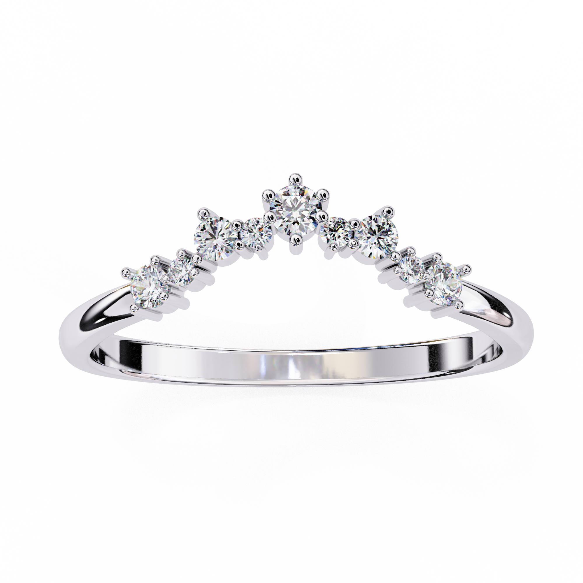 Round Diamond Curved Wedding Band – Crown Tiara Style Ring
