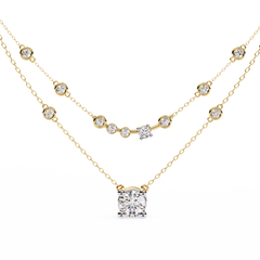 Two-Layered Round Diamond Solitaire Necklace