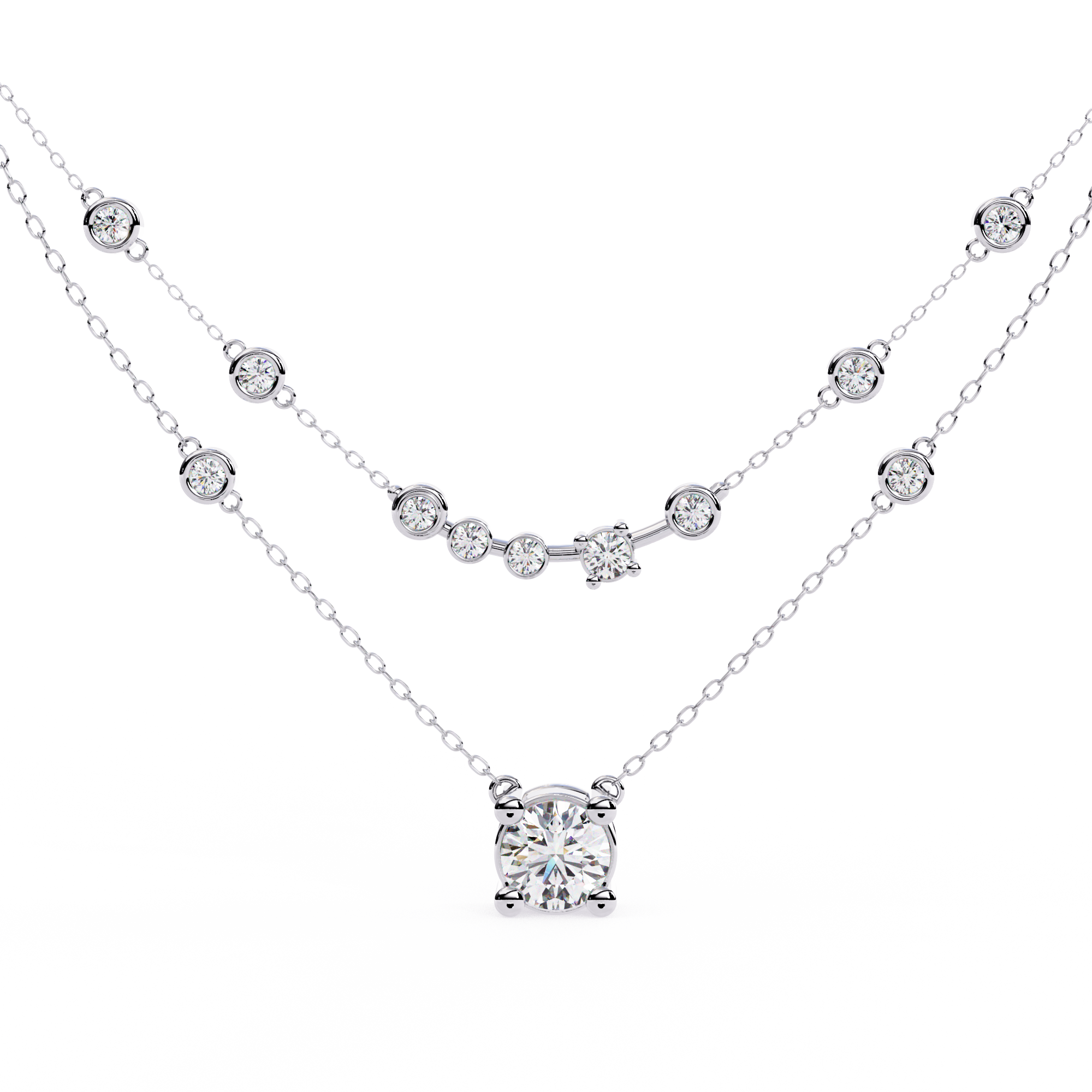 Two-Layered Round Diamond Solitaire Necklace