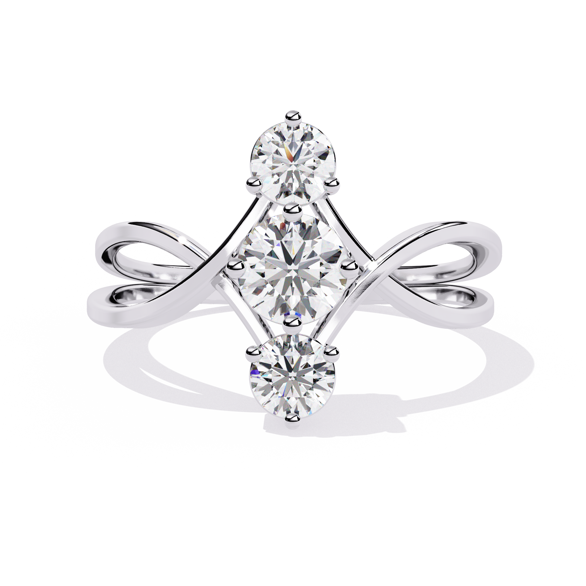 Vertical Three-Stone Round Diamond Criss-Cross Ring
