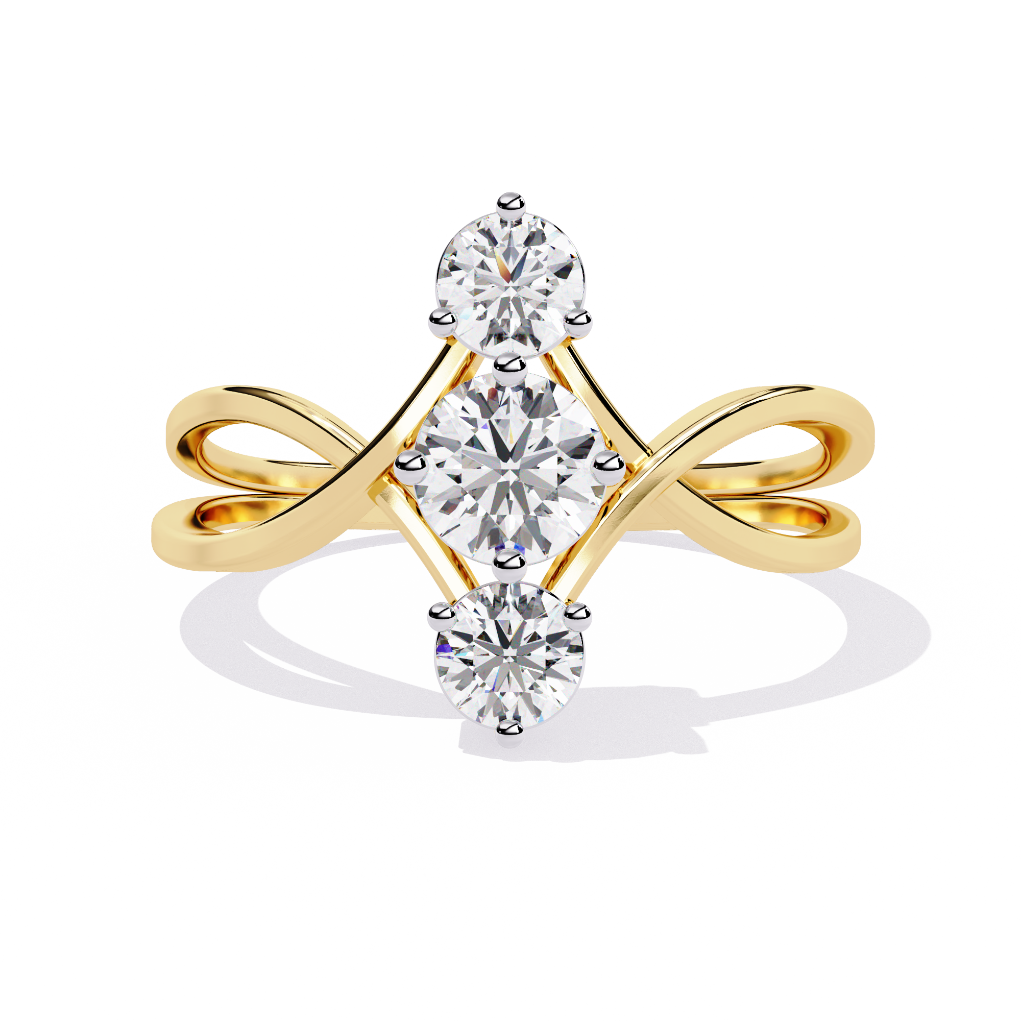 Vertical Three-Stone Round Diamond Criss-Cross Ring