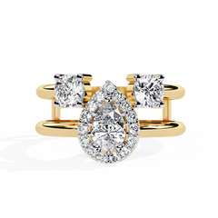 Double-Band Pear Halo Diamond Ring with Side Round Stones