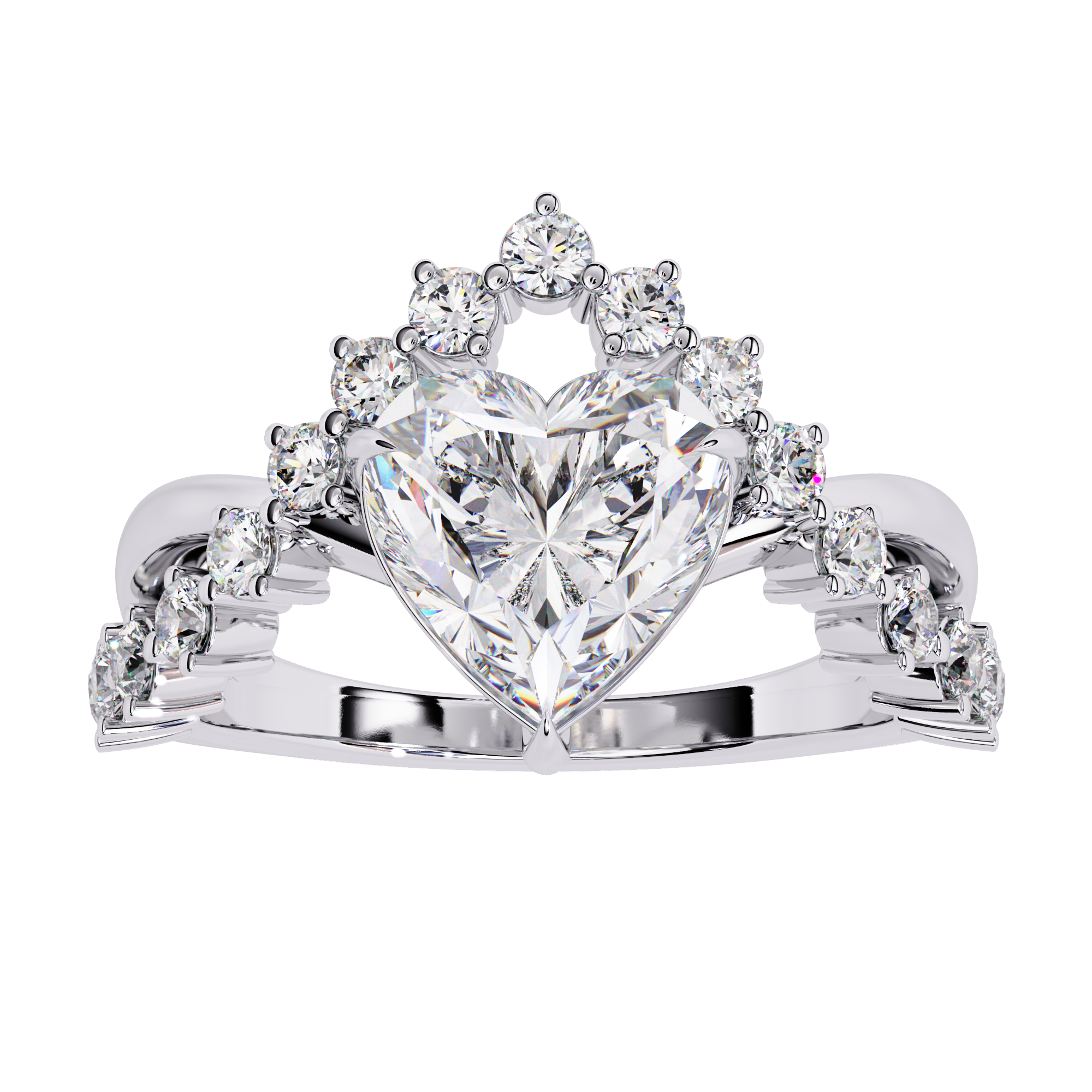 Heart Crown Diamond Ring | Heart-Shaped Halo Tiara Design