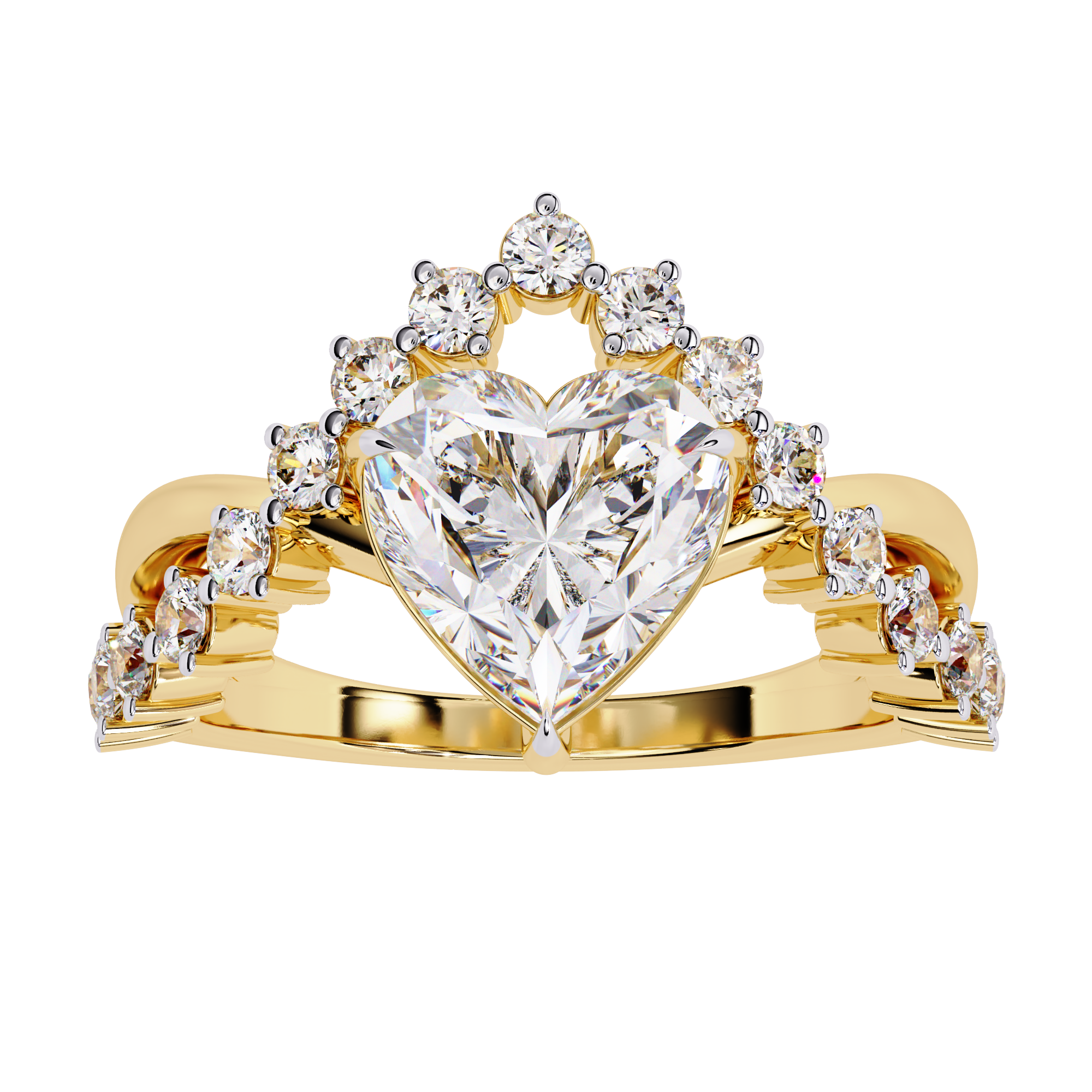 Heart Crown Diamond Ring | Heart-Shaped Halo Tiara Design