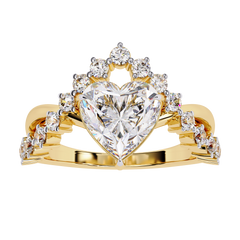 Heart Crown Diamond Ring | Heart-Shaped Halo Tiara Design